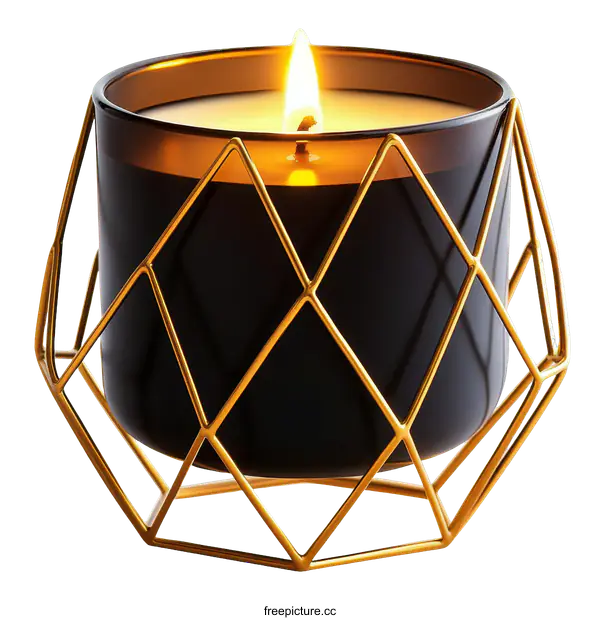 [Transparent Background PNG]Modern Geometric Candle Holder with Black Candle