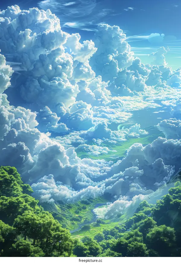 Blue and Green Hills, Clouds Above