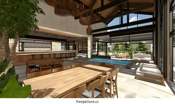 Modern Interior Design with Pool and Patio