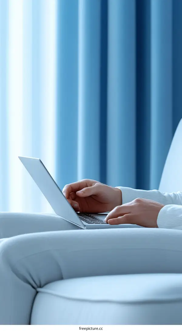 Woman Working on Laptop in a Cozy Living Room