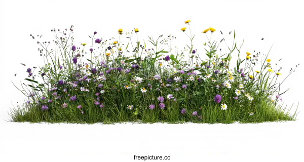 [Transparent Background PNG]Colorful Meadow Flowers and Grass Illustration