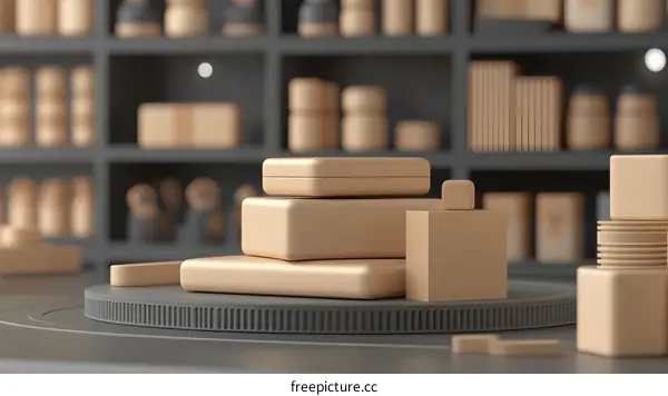 Beige Geometric Shapes 3D Render