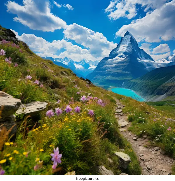 The Matterhorn from the Riffelsee in Switzerland