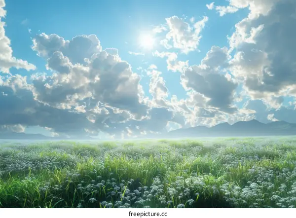 Vast Meadow Under a Cloud-Kissed Sky