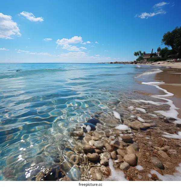 Small Pebbles and Crystal Clear Water on the Beach