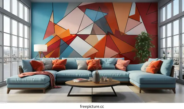 Blue and Orange Geometric Living Room