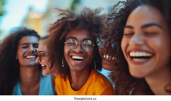 A group of diverse friends laughing together