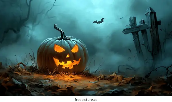 Spooky Halloween Pumpkin Scene Illustration