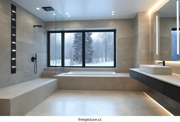 Modern Contemporary Luxury Bathroom with Snowy View