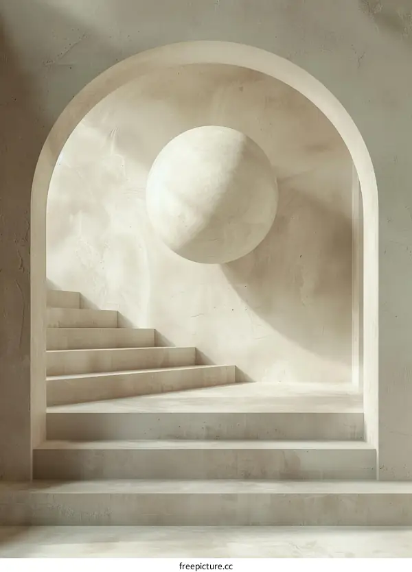 beige room with stairs and sphere