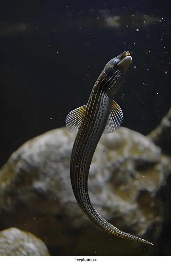 Striped Snake Eel Swimming in Aquarium
