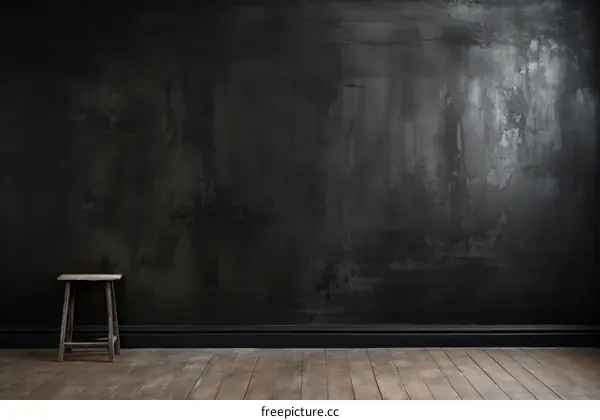 Wooden stool against dark grey grunge wall background