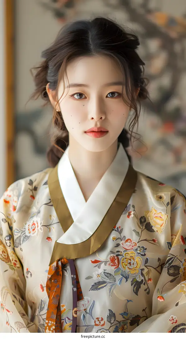 Portrait of a young Korean woman in traditional dress