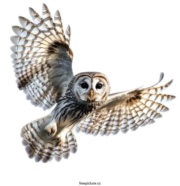 [Transparent Background PNG]Majestic Owl in Flight Against a White Background