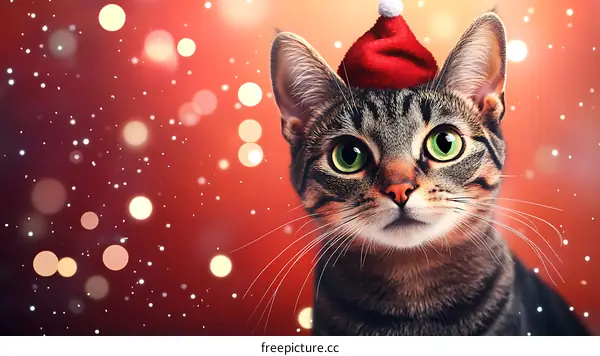Christmas Cat with Festive Red Hat