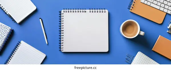 Workspace Stationery Flat Lay with Blank Notebook