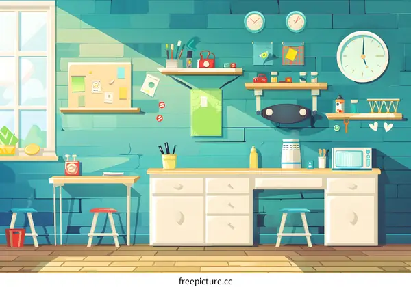 Cartoon Kitchen Interior Design Illustration