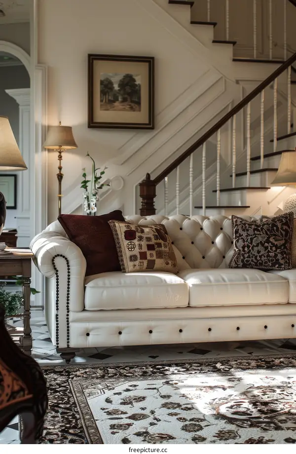 Classic White Sofa in a Luxurious Living Room