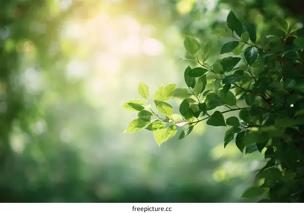 Fresh Green Leaves in Sunlight Nature Background