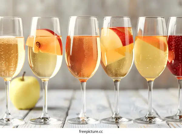 Sparkling Apple Cider in Wine Glasses