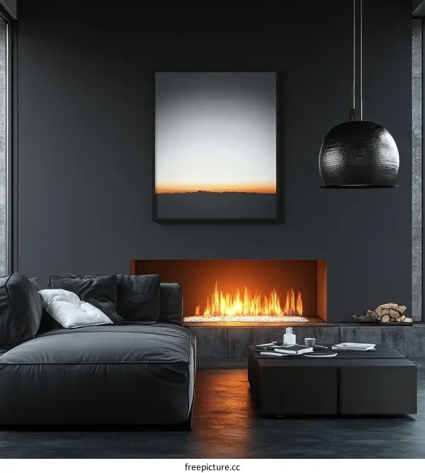 Modern Living Room with Fireplace and Artwork