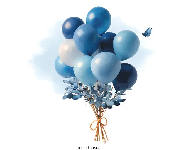 Bunch of Blue Balloons with Eucalyptus