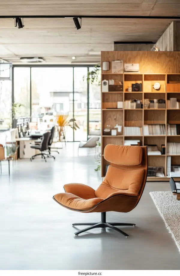 Modern Orange Armchair in a Light-Filled Office Space