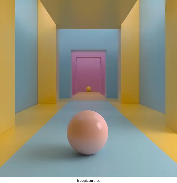 Abstract Minimalist 3D Corridor with Pastel Colors and Sphere