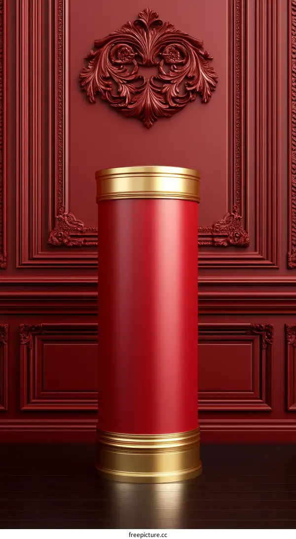 Elegant Red Column in Ornate Interior Design