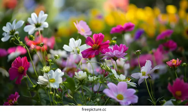Colorful Cosmos Flowers Blooming in the Garden