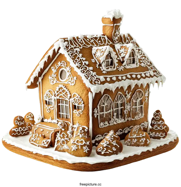 [Transparent Background PNG]A Detailed Gingerbread House Decorated with Icing