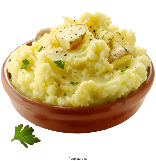 [Transparent Background PNG]Bowl of Mashed Potatoes with Parsley