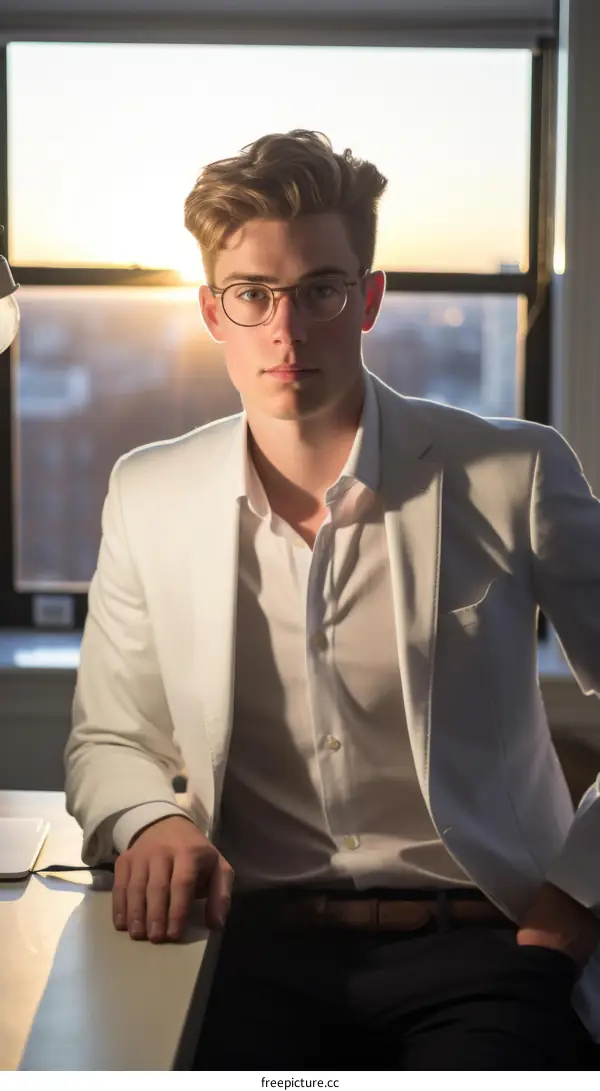 Portrait of a young professional man in a white suit jacket