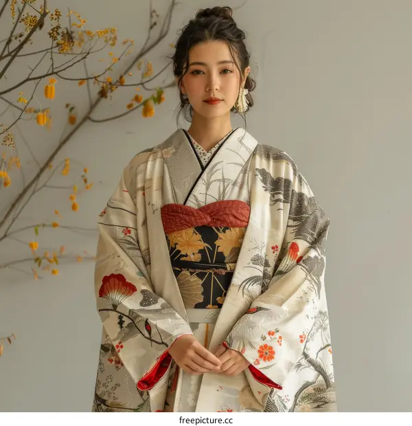 Portrait of a young woman in a kimono