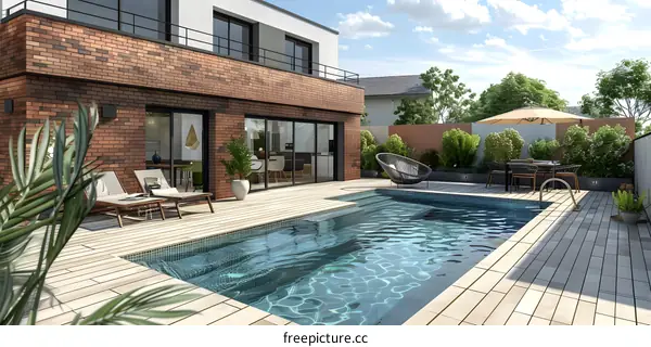 A modern house with a swimming pool and a terrace