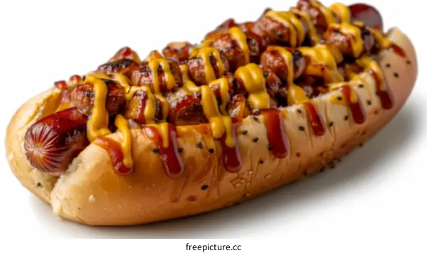 A hotdog with a lot of toppings