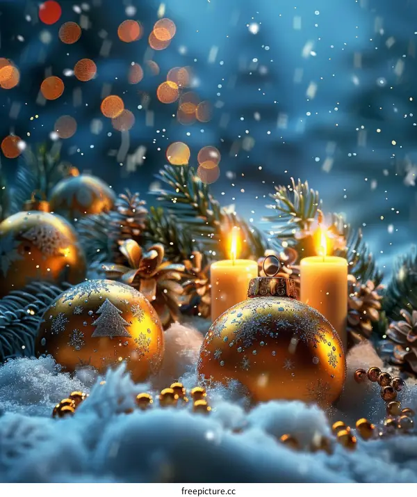 Christmas Decorations: Snowflakes, Pine, and Gifts in Gold, Silver, Red, and Green