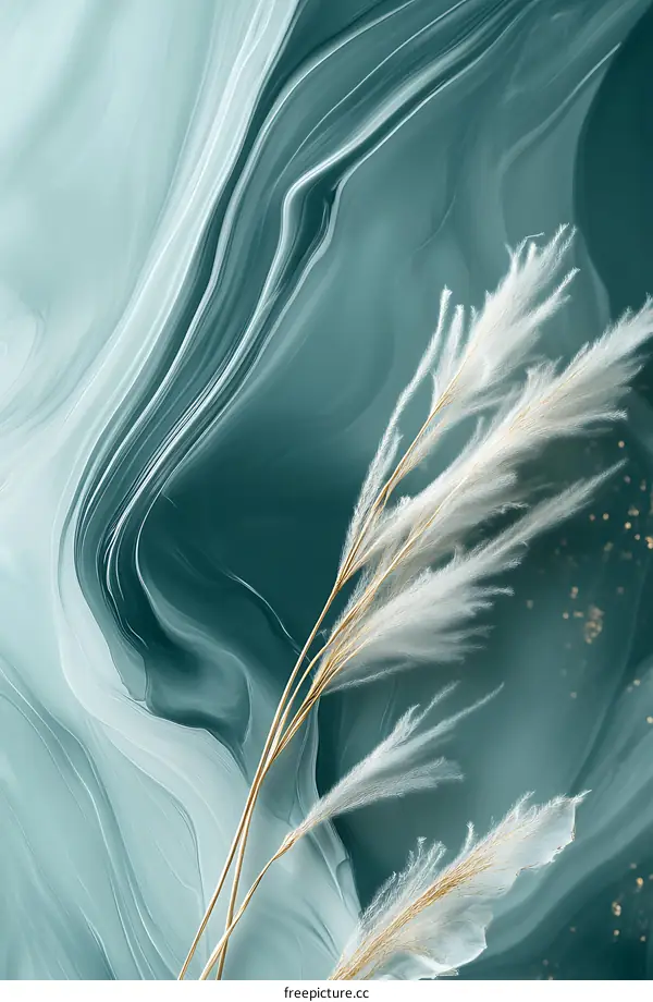 Abstract Painting With White Feathers and Green Background