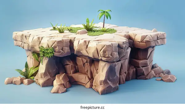 Cartoon Island with Palm Tree