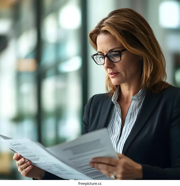 Businesswoman Reading Documents in Office