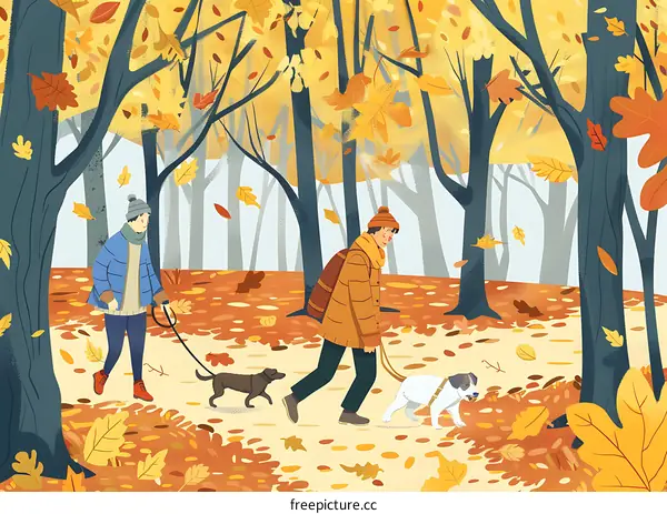 Autumn Forest Walk with Two Dogs