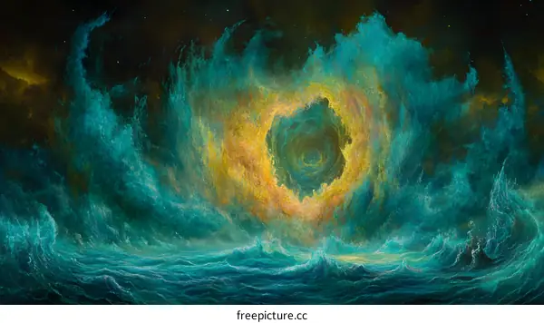 Abstract Art of Ocean with a Bright Yellow Ring