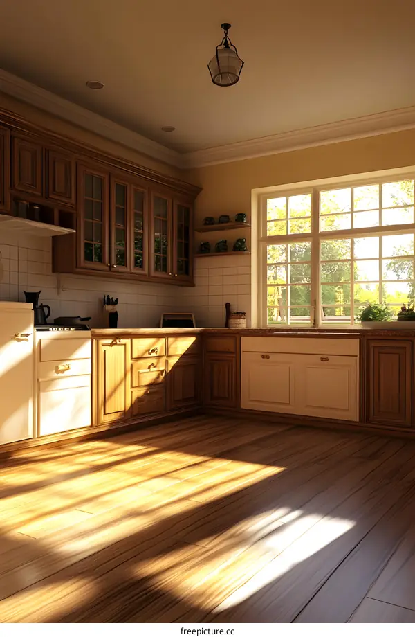 Modern Kitchen Design with Wooden Cabinets and Sunlight