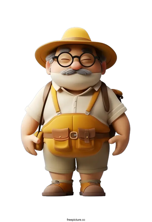 [Transparent Background PNG]A 3D rendering of an elderly male adventurer