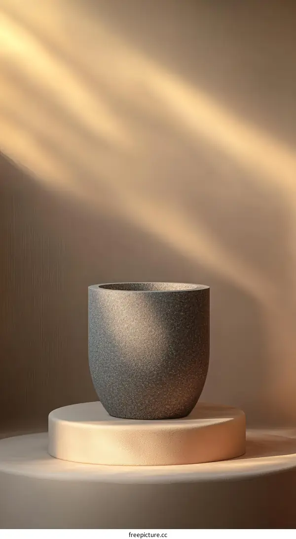 Gray Stone Pot Display on a Beige Pedestal