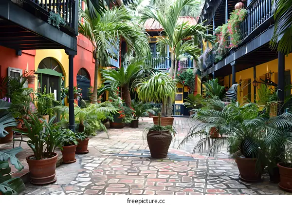 Courtyard with tropical plants