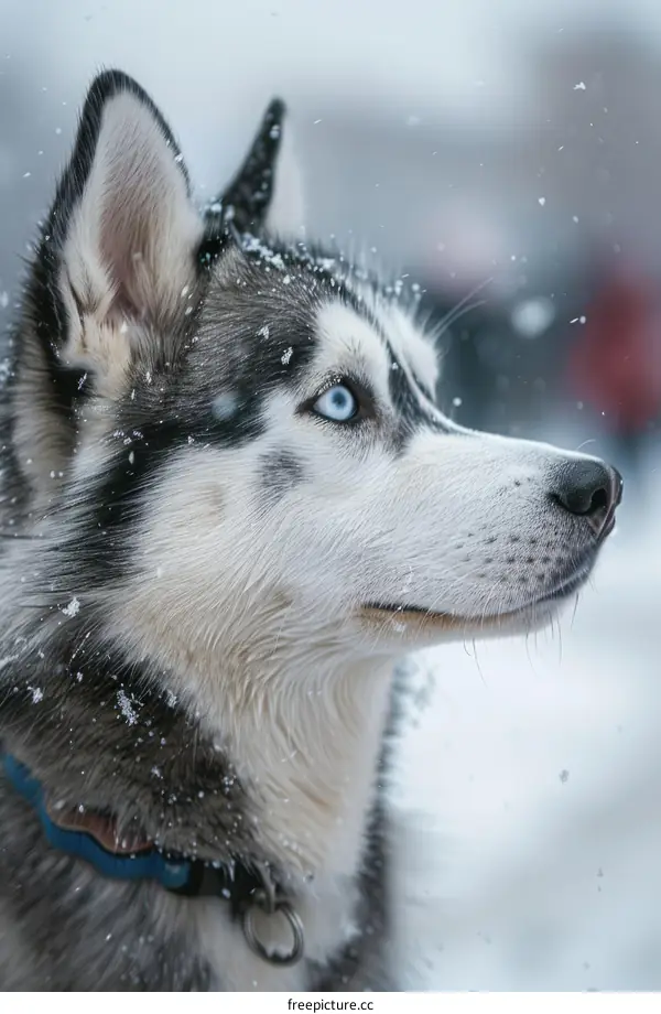 A Siberian Husky standing in the snow