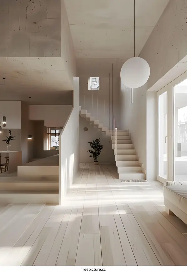 Modern Minimalist Interior Design With White Walls and Wooden Floor