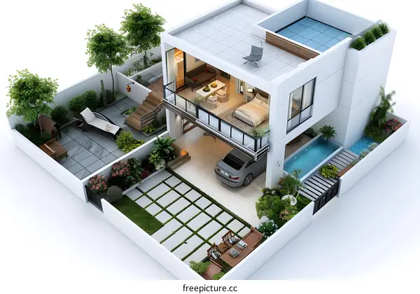 A modern house with a swimming pool