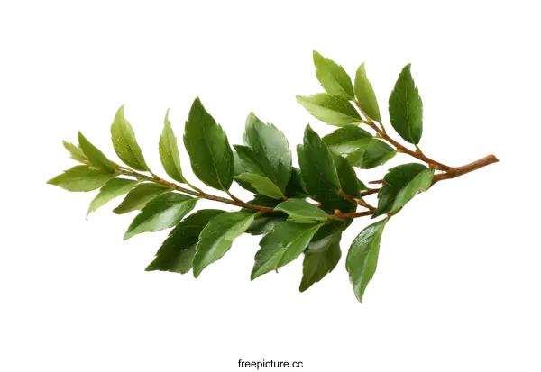 [Transparent Background PNG]Fresh Green Branch with Leaves Closeup